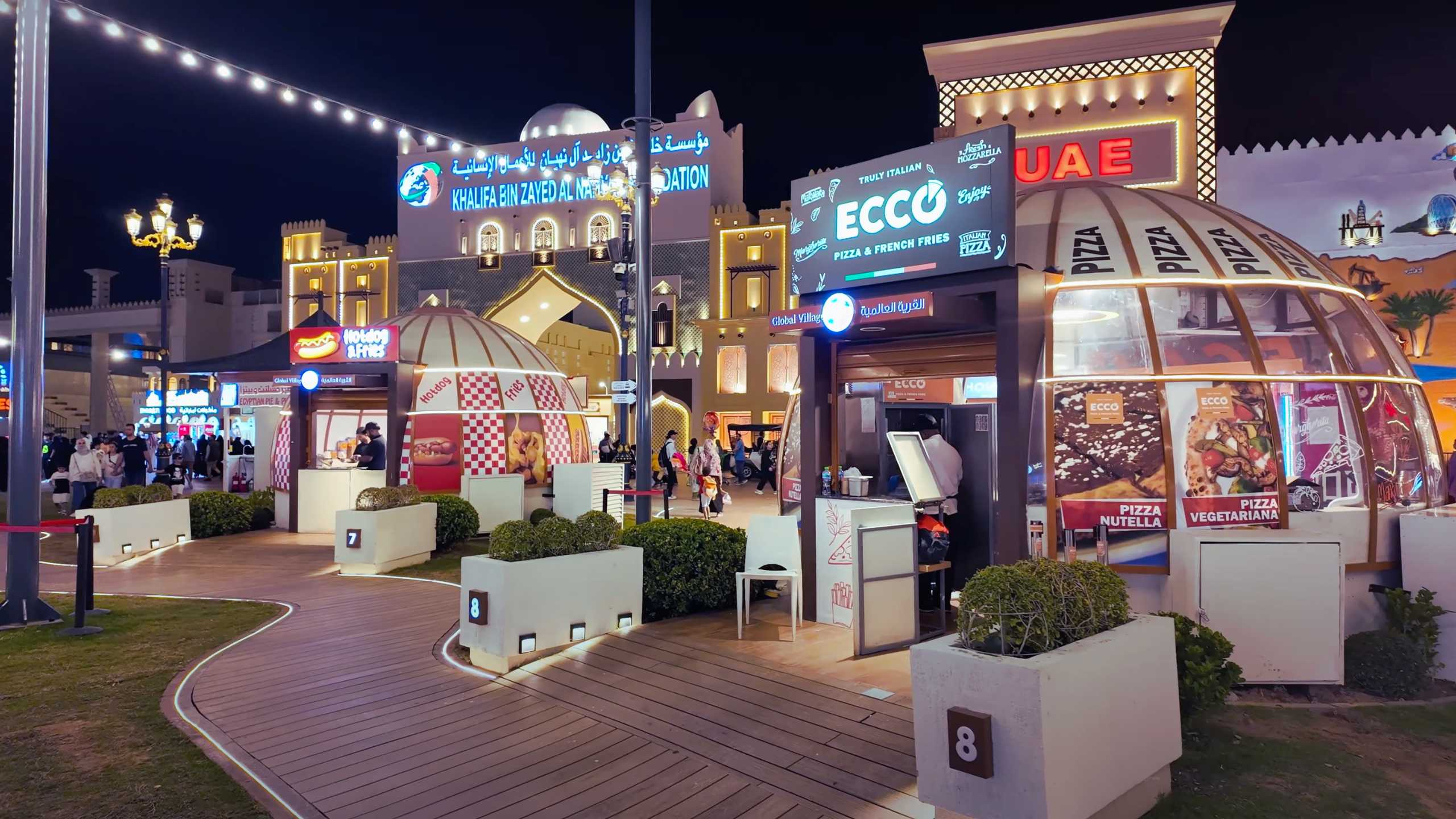 Modern food court area with a variety of international cuisines available.